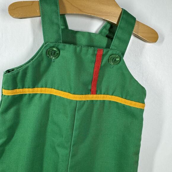 Vintage 70s Baby Boy Overalls 24 mo Green Bright Button Snap Closures Toddler - Picture 3 of 6